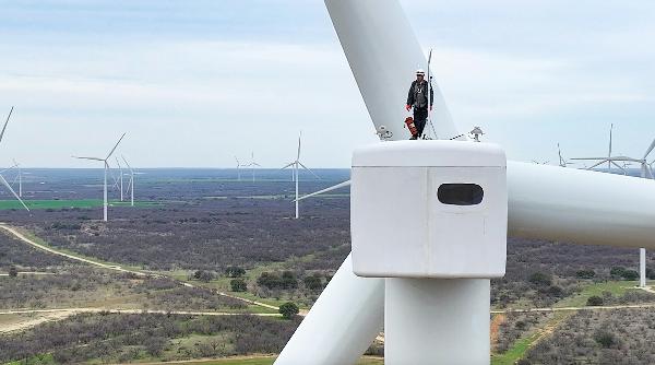 Stan Mcelreath on a wind turbine in Texas