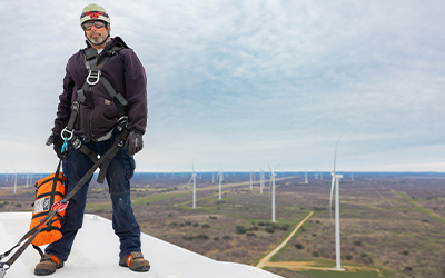 Stan Mcelreath on a wind turbine in Texas