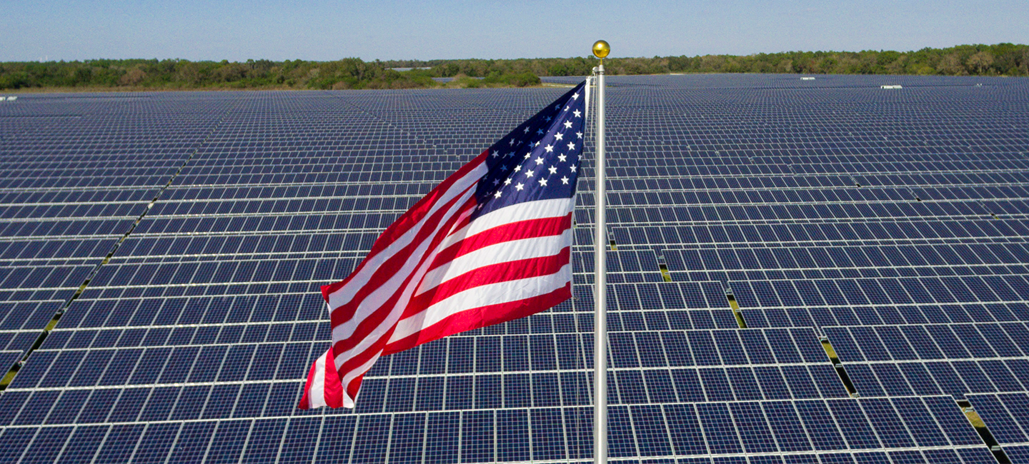 FPL solar field with American flag